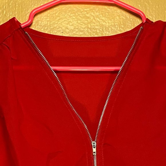 Sheer Red Zip V Tunic - Picture 2 of 2